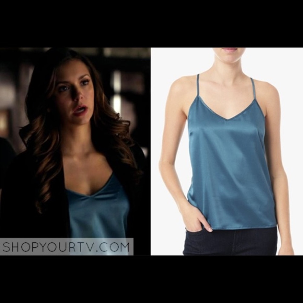 Aso Elena Gilbert alt blue flowy double layer cami tank top